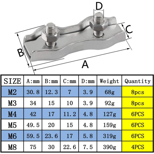 M2 Duplex Cable Clips 304 Stainless Steel Duplex Cable Clips For Wire ROpe Clotheslines Sun Sails Hanging V1188-MS-227-2487