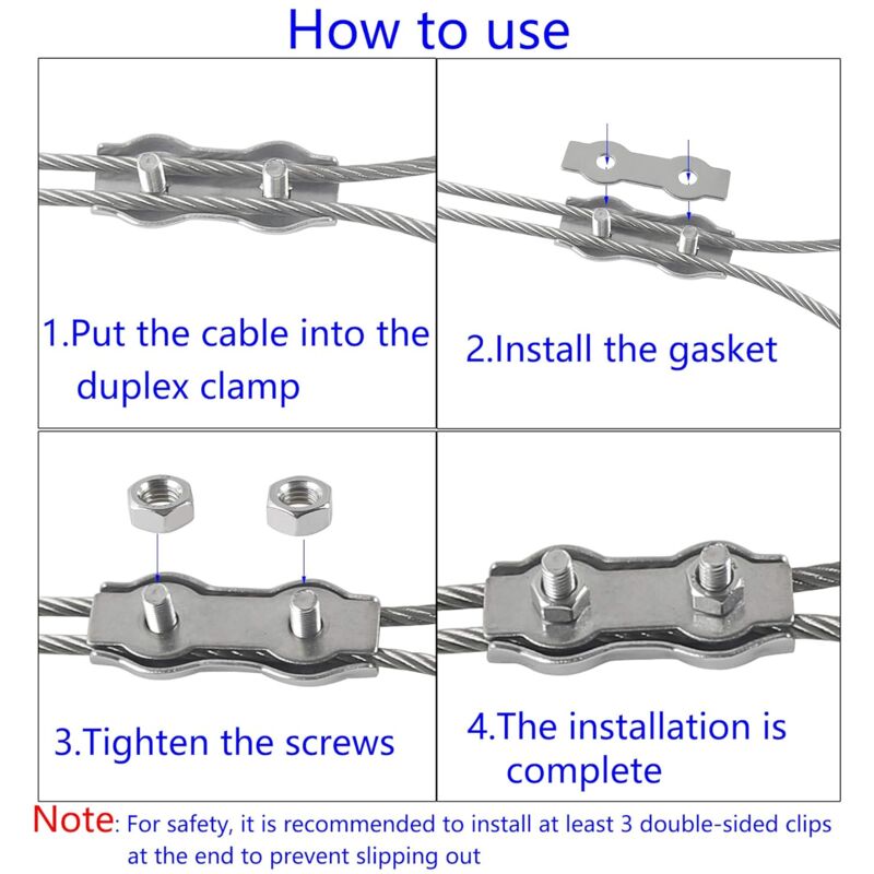 M2 Duplex Cable Clips 304 Stainless Steel Duplex Cable Clips For Wire ROpe Clotheslines Sun Sails Hanging V1188-MS-227-2487