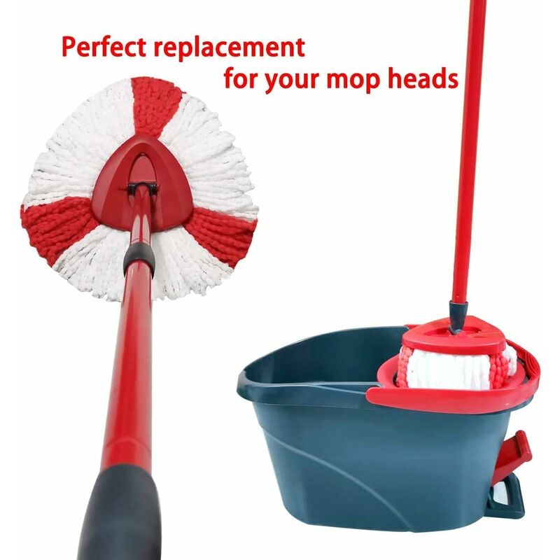 2 Pack Mop Heads Compatible With Vileda 2 In 1 Turbo Mop Replacement Head, Microfiber, Red, White. V1188-MS-227-2493