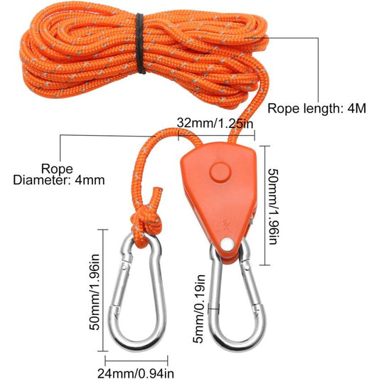 2 Pieces 4M Adjustable Ratchet ROpe, Orange 1/8 Ratchet Pulley With 2 Replacement Hooks, Reflective Ratchet V1188-MS-227-2495