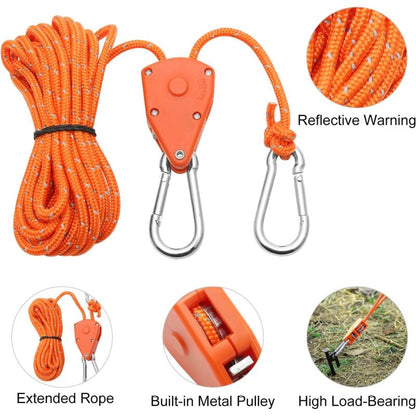 2 Pieces 4M Adjustable Ratchet ROpe, Orange 1/8 Ratchet Pulley With 2 Replacement Hooks, Reflective Ratchet V1188-MS-227-2495