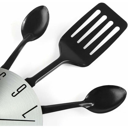 16" Large Kitchen Wall Clocks With Spoons And Forks, Great Home Decor And Nice Gifts, Black V1188-MS-227-2502