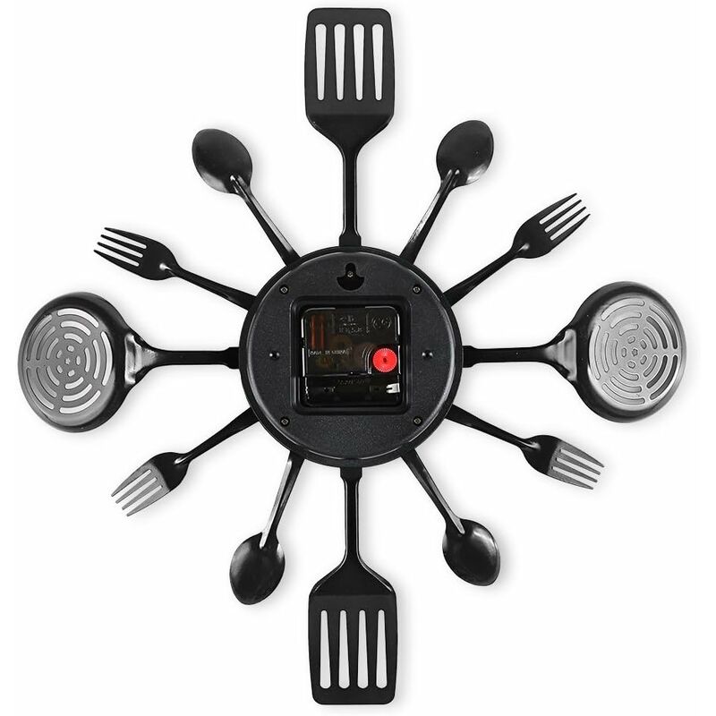 16" Large Kitchen Wall Clocks With Spoons And Forks, Great Home Decor And Nice Gifts, Black V1188-MS-227-2502