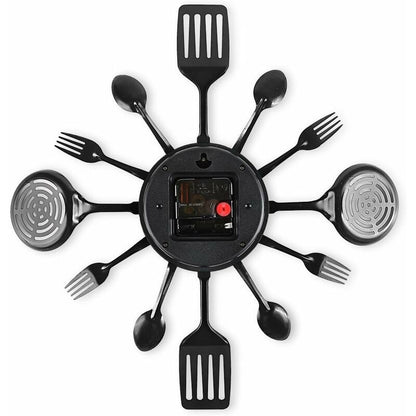 16" Large Kitchen Wall Clocks With Spoons And Forks, Great Home Decor And Nice Gifts, Black V1188-MS-227-2502