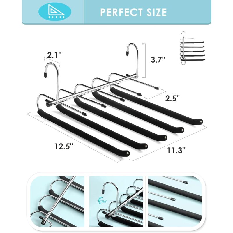 2 Pack Space Saving Hangers - Non-Slip Trouser Hanger With Foam Padded Swing Hanger Multi-Layer Hanger V1188-MS-227-2515