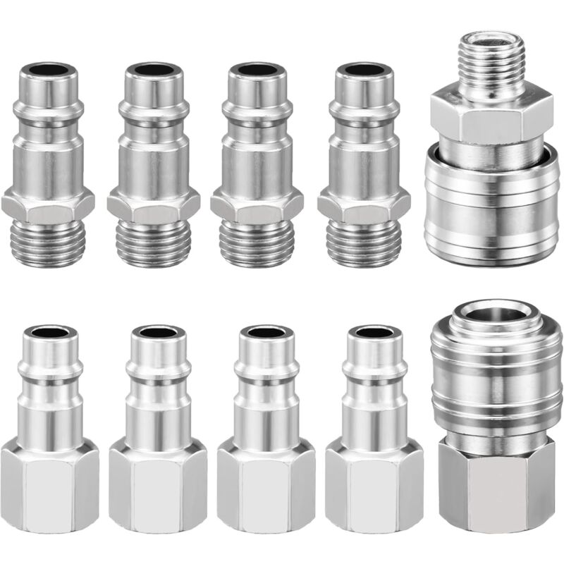 1/4" Bsp Pneumatic Quick Connector, 10 Pieces European Air Compressor Fitting, Compressor Connector For V1188-MS-227-2516