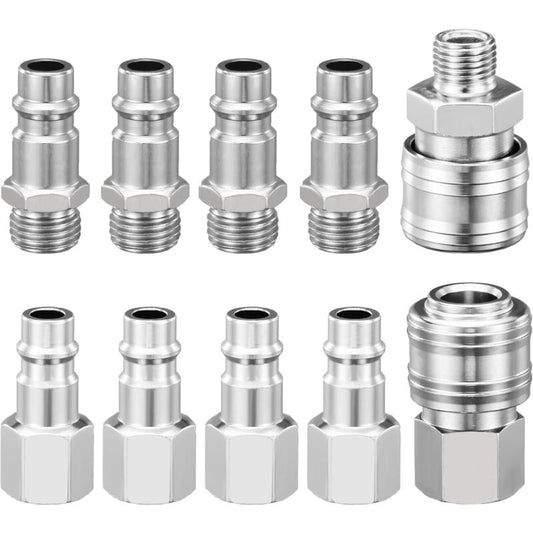 1/4" Bsp Pneumatic Quick Connector, 10 Pieces European Air Compressor Fitting, Compressor Connector For V1188-MS-227-2516