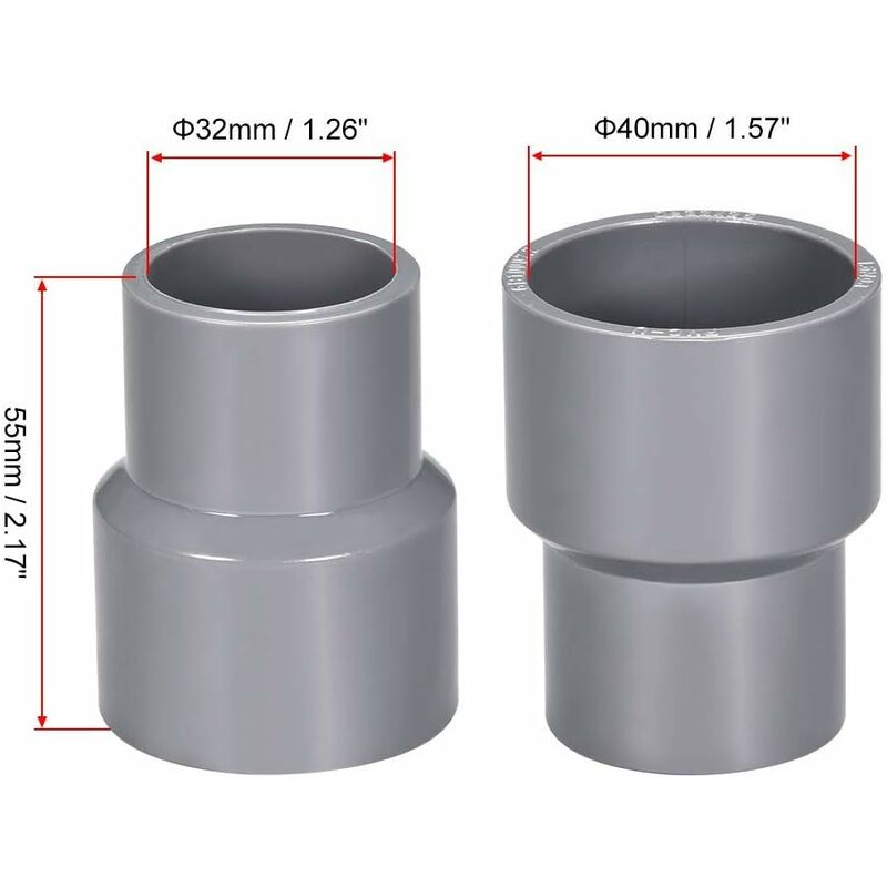 0Mm X 32Mm Pvc Pipe Coupling Hub Reducer Dwv Grey 2 pcs V1188-MS-227-2531