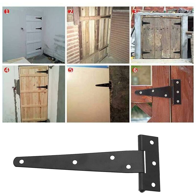6 Pack T-Shaped Hinges For Garden Shed - 10Cm - Heavy Duty - Forged Steel - Rustproof - Black V1188-MS-227-2539