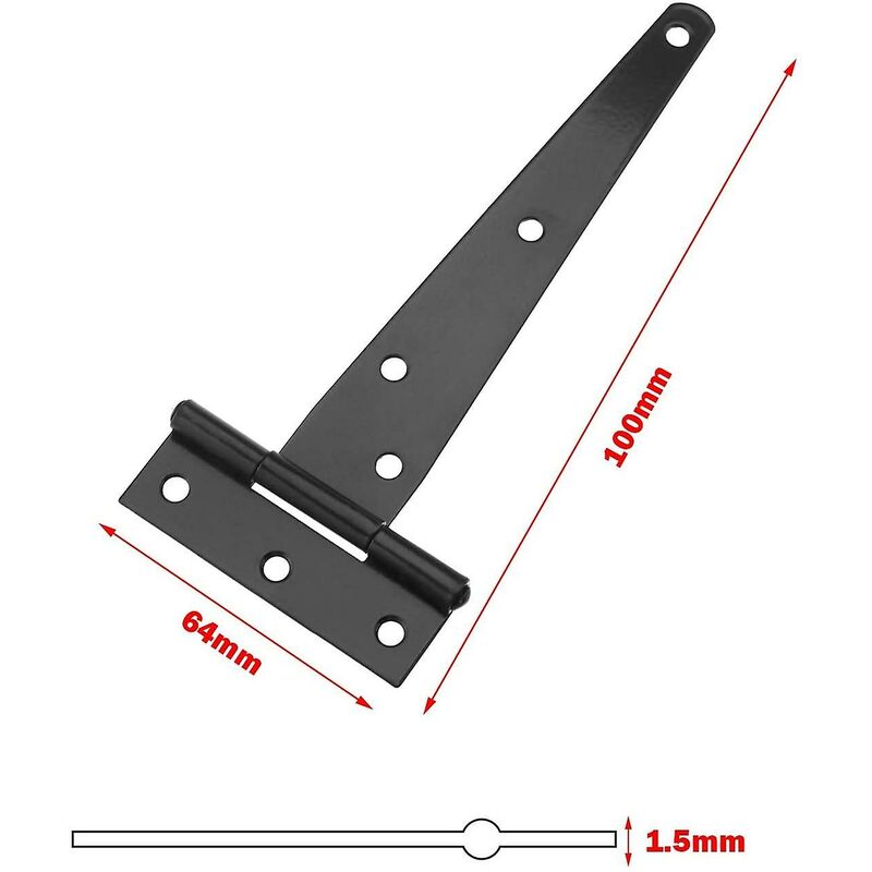 6 Pack T-Shaped Hinges For Garden Shed - 10Cm - Heavy Duty - Forged Steel - Rustproof - Black V1188-MS-227-2539