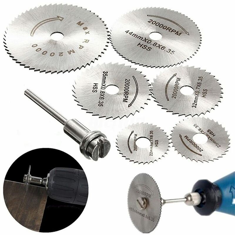 6 pcs Hss Saw Blades Set With 1Pc 1/8" Shank Extension ROd, Cutting Wheel Set For ROtary Tools V1188-MS-227-2558