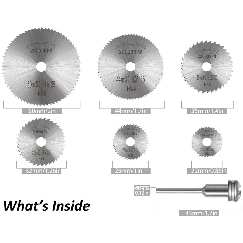 6 pcs Hss Saw Blades Set With 1Pc 1/8" Shank Extension ROd, Cutting Wheel Set For ROtary Tools V1188-MS-227-2558