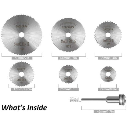 6 pcs Hss Saw Blades Set With 1Pc 1/8" Shank Extension ROd, Cutting Wheel Set For ROtary Tools V1188-MS-227-2558