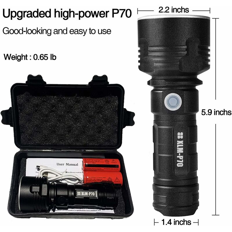 30000-100000 Lumen High Power LED Flashlight Waterproof Ultra Bright, 3 Modes High Brightness Usb Rechargeable V1188-MS-227-2565