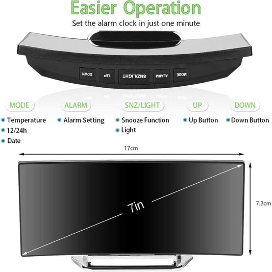 Digital Alarm Clock For Bedroom, 7'' LED Mirror Screen, 2 Brightness, Temperature, DAte, Usb Powered, Memory V1188-MS-227-2567