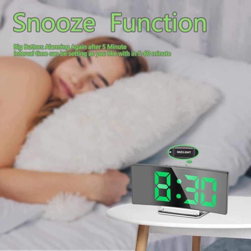 Digital Alarm Clock For Bedroom, 7'' LED Mirror Screen, 2 Brightness, Temperature, DAte, Usb Powered, Memory V1188-MS-227-2567