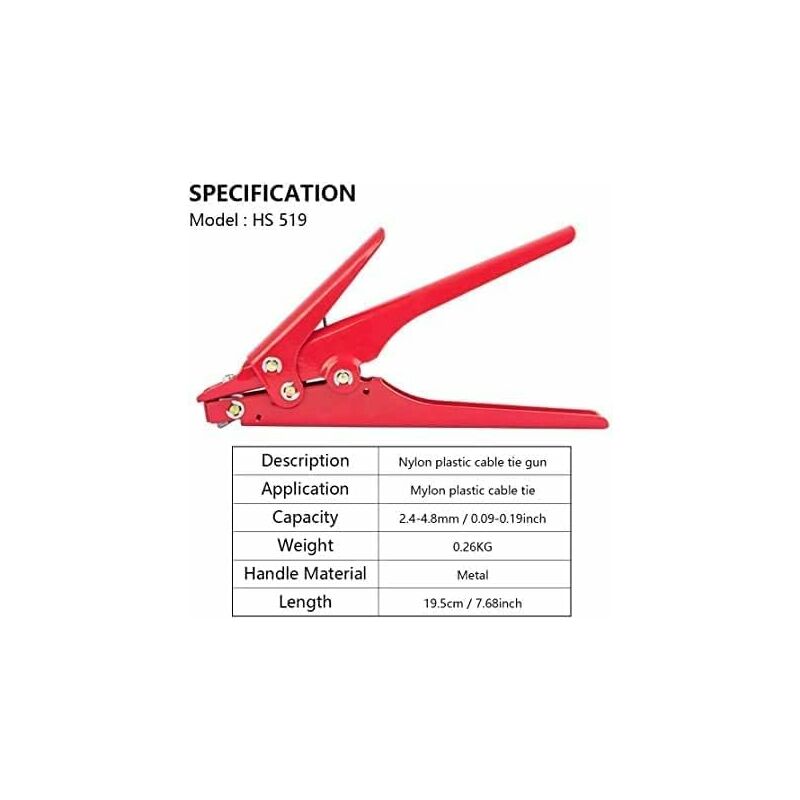 Hs-519 Cable Tie Gun, Cable Tie Tool, Portable Wire Pliers Quick Bundling Hand Tool For 2.4-9.0Mm2 Nylon V1188-MS-227-2571
