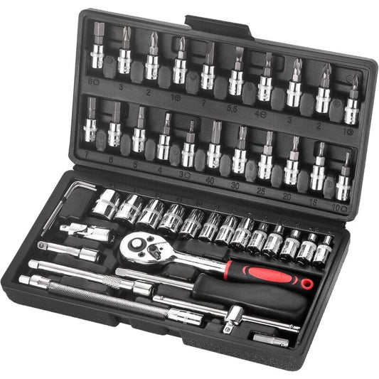 46 pcs Socket Set Chrome Vanadium 1/4" Adapter Set Socket Set For Car Diy V1188-MS-227-2572