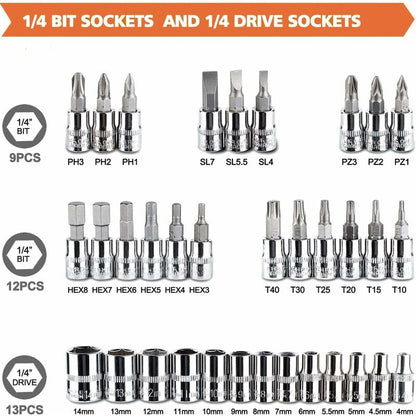 46 pcs Socket Set Chrome Vanadium 1/4" Adapter Set Socket Set For Car Diy V1188-MS-227-2572
