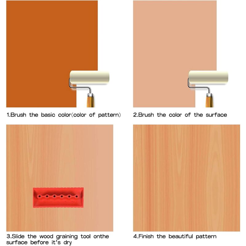 4 Pieces Wood Graining Tool, Wood Effect Grain For Decoration - Red, Rubber Wood Graining Tool Wood Effect V1188-MS-227-2590