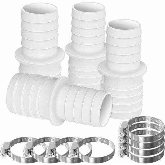 4 X Hose Connectors, Swimming Pool Hose Adapter Set With 8 Hose Adapter Clamps (32Mm To 38Mm Diameter) V1188-MS-227-2592