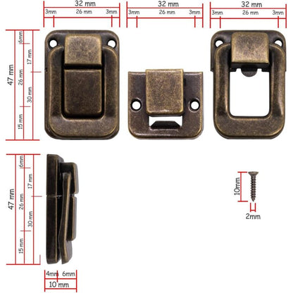 4 pcs U-Shaped Clasps For Chests, Boxes, Chests, Vintage Design In Brass 47 X 32 Mm, Bronze, Copper V1188-MS-227-2603