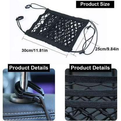 3-Layer Car Mesh Bag, Seat Back Mesh Bag, Rear Child Safety Door, Luggage Tissue Holder, Driver Storage Mesh V1188-MS-227-2609