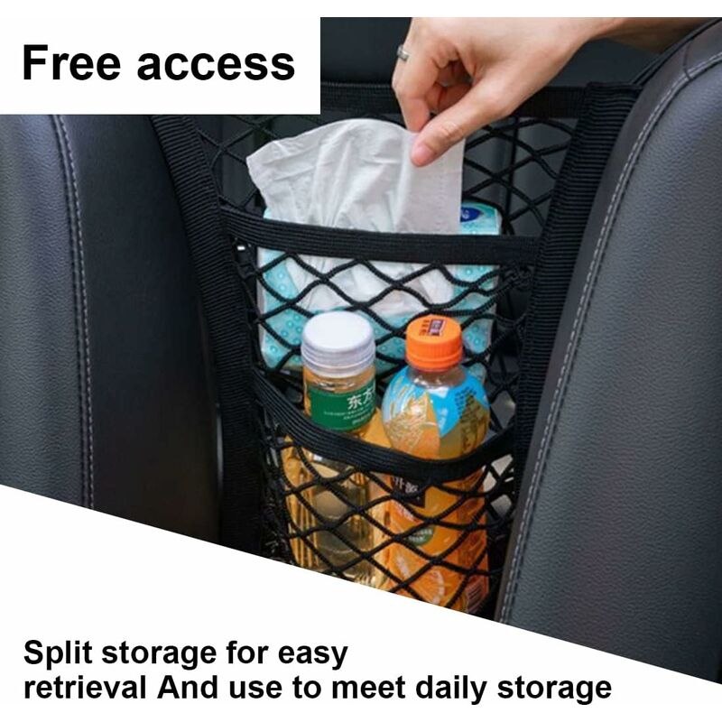 3-Layer Car Mesh Bag, Seat Back Mesh Bag, Rear Child Safety Door, Luggage Tissue Holder, Driver Storage Mesh V1188-MS-227-2609