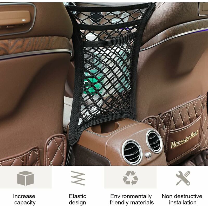 3-Layer Car Mesh Bag, Seat Back Mesh Bag, Rear Child Safety Door, Luggage Tissue Holder, Driver Storage Mesh V1188-MS-227-2609