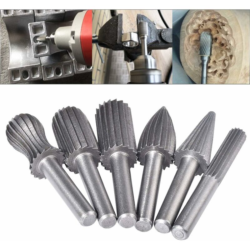 6 pcs Double Cut Tungsten ROtary Burr Set 6Mm Shank Tungsten Files Filing/Engraving/Grinding Bits For ROtary V1188-MS-227-2612
