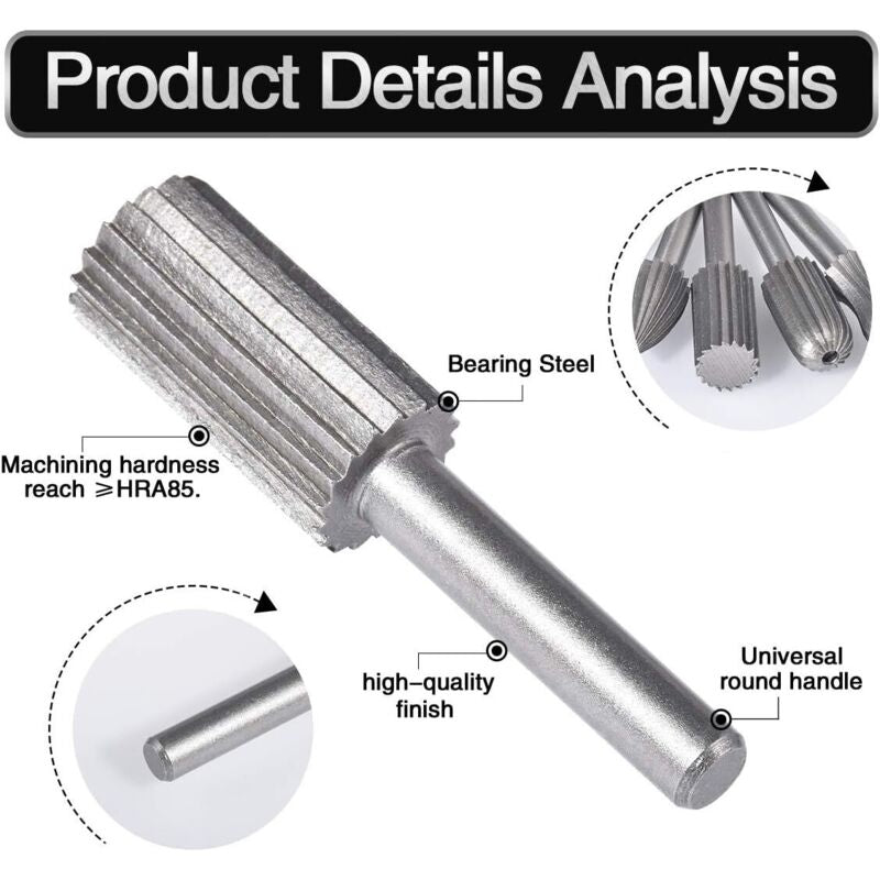 6 pcs Double Cut Tungsten ROtary Burr Set 6Mm Shank Tungsten Files Filing/Engraving/Grinding Bits For ROtary V1188-MS-227-2612