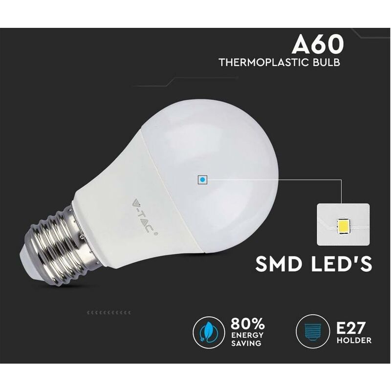 Pack Of 10 Pack Of 10 E27 9W A60 LED Bulbs - Warm White Light 4200K - 806 Lumen V1188-MS-227-2613