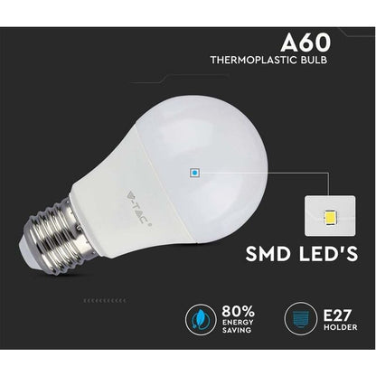Pack Of 10 Pack Of 10 E27 9W A60 LED Bulbs - Warm White Light 4200K - 806 Lumen V1188-MS-227-2613