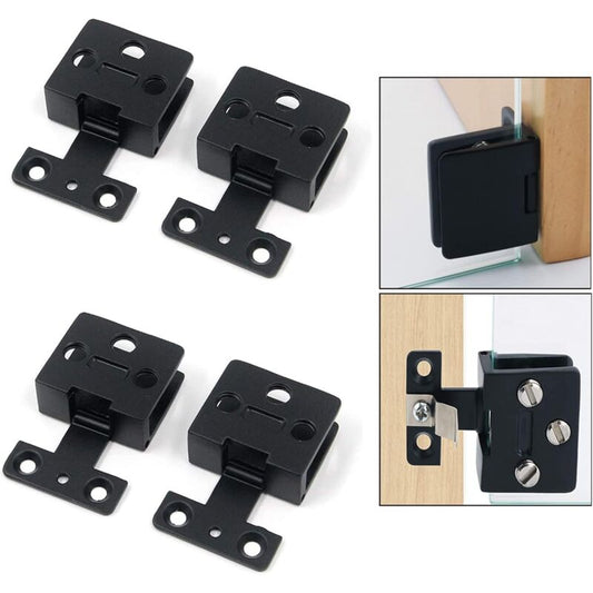 Glass Cabinet Door Hinge 4 pcs Wine Cabinet Clamp Display Door Hinge, Matte Black Zinc Alloy, No Drilling V1188-MS-227-2620