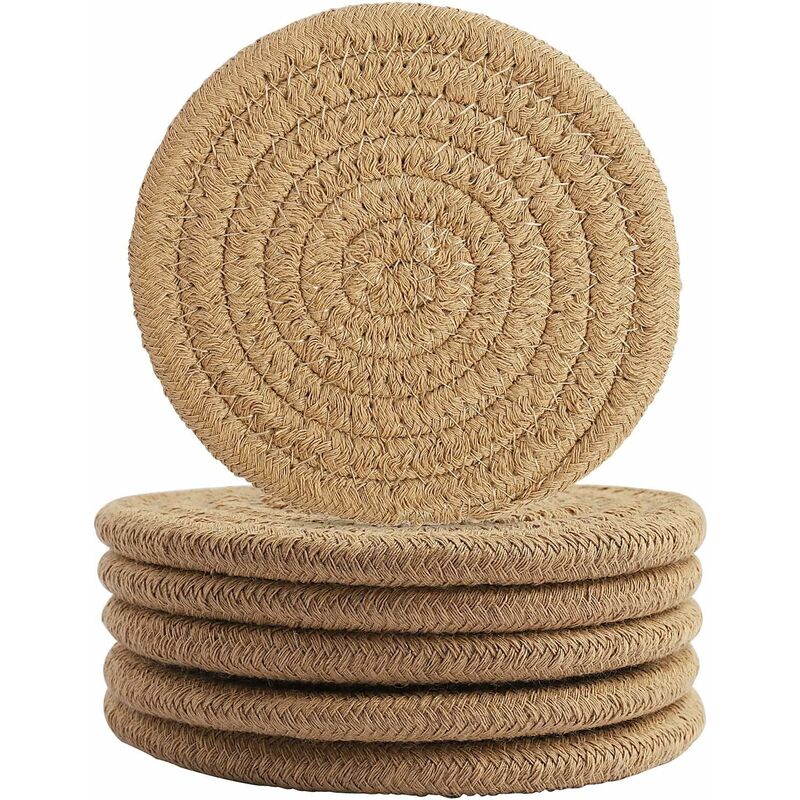 pcs Coffee Color Coasters, 11.5Cm ROund Woven Coasters Water Absorption Woven Drink Coasters Heat Resistant V1188-MS-227-2621