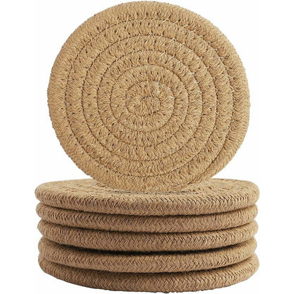pcs Coffee Color Coasters, 11.5Cm ROund Woven Coasters Water Absorption Woven Drink Coasters Heat Resistant V1188-MS-227-2621