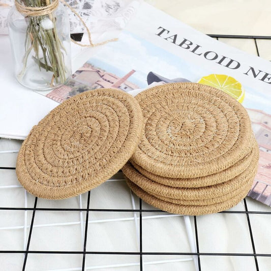 pcs Coffee Color Coasters, 11.5Cm ROund Woven Coasters Water Absorption Woven Drink Coasters Heat Resistant V1188-MS-227-2621