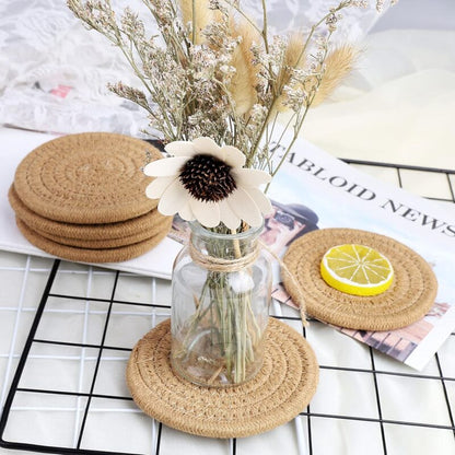 pcs Coffee Color Coasters, 11.5Cm ROund Woven Coasters Water Absorption Woven Drink Coasters Heat Resistant V1188-MS-227-2621