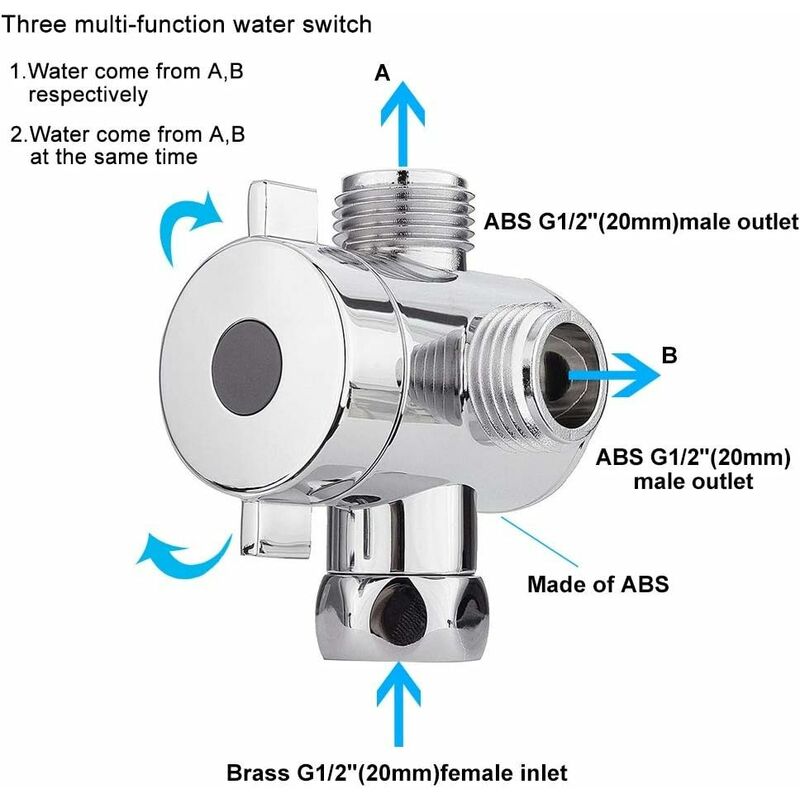 3 Way Multi-Function Shower Faucet Diverter Shower Head Adapter For Shower Arm Kitchen Sink G1/2" T-Bar Faucet V1188-MS-227-2622