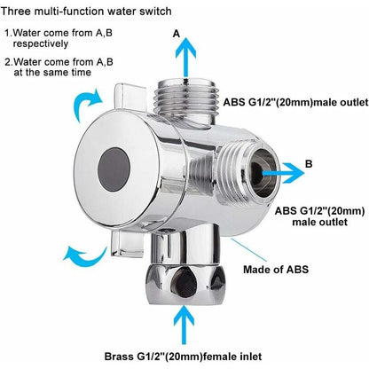 3 Way Multi-Function Shower Faucet Diverter Shower Head Adapter For Shower Arm Kitchen Sink G1/2" T-Bar Faucet V1188-MS-227-2622