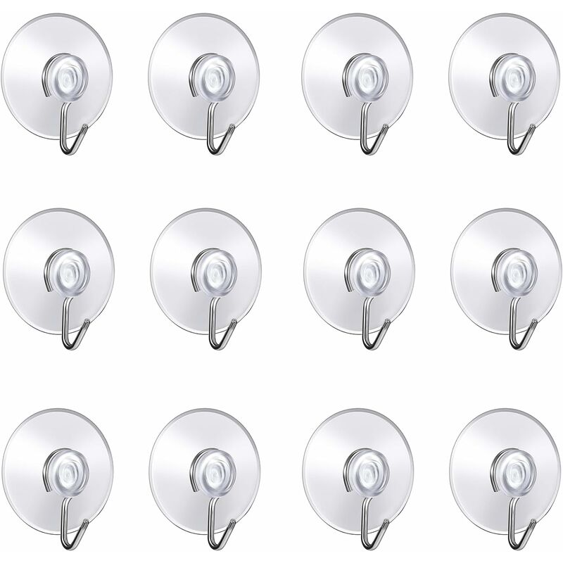 12 Pack Suction Cup Wall Hooks, Small Plastic Suction Cups With ROund Hook For Bathroom And Kitchen (4Cm) V1188-MS-227-2634