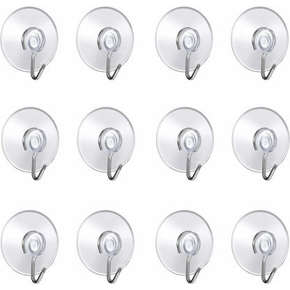 12 Pack Suction Cup Wall Hooks, Small Plastic Suction Cups With ROund Hook For Bathroom And Kitchen (4Cm) V1188-MS-227-2634