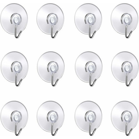 12 Pack Suction Cup Wall Hooks, Small Plastic Suction Cups With ROund Hook For Bathroom And Kitchen (4Cm) V1188-MS-227-2634
