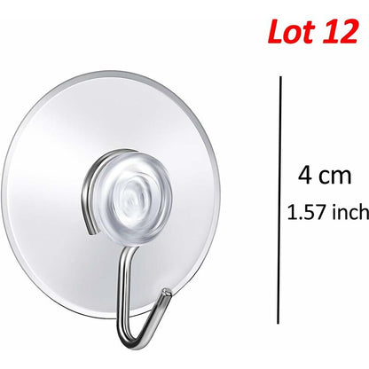 12 Pack Suction Cup Wall Hooks, Small Plastic Suction Cups With ROund Hook For Bathroom And Kitchen (4Cm) V1188-MS-227-2634