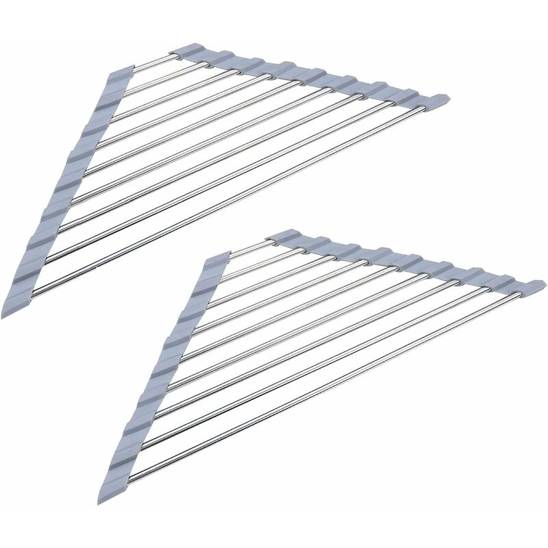 2 Pack Stainless Steel Foldable Triangular Drainer Rack For Kitchen Sink Non-Slip Grey V1188-MS-227-2642