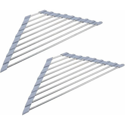 2 Pack Stainless Steel Foldable Triangular Drainer Rack For Kitchen Sink Non-Slip Grey V1188-MS-227-2642