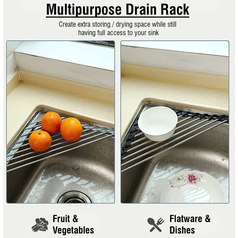 2 Pack Stainless Steel Foldable Triangular Drainer Rack For Kitchen Sink Non-Slip Grey V1188-MS-227-2642