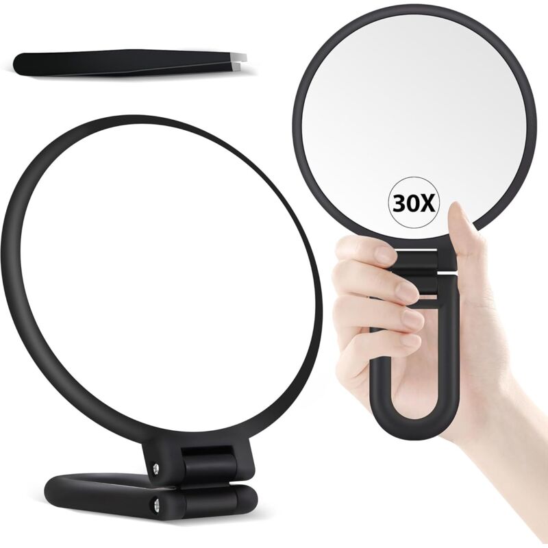 30X Magnifying Mirror, Hand Mirror With Handle, Double Sided Mirror With 30X/1X Magnification, Essential V1188-MS-227-2649