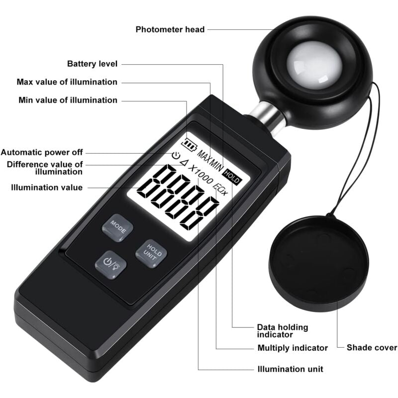 Digital Lux Meter, Practical Plant Exposure, Full With Waves Up To 200,000 Lux, Lux Meter With V1188-MS-227-2651