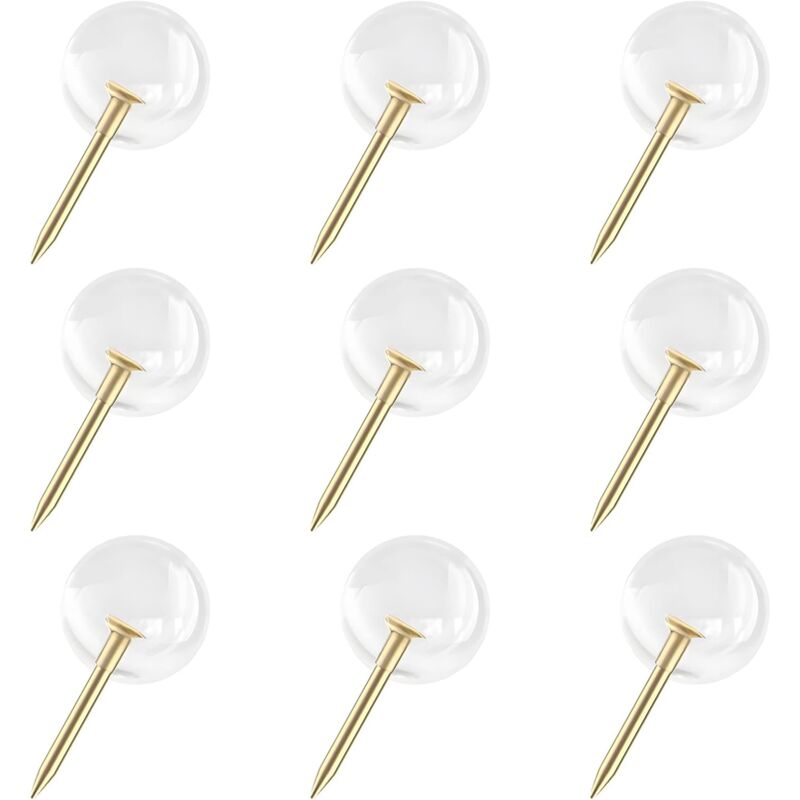 150 pcs Large Size 9.5Mm Gold Push Pins ROund Head Gold Steel Thumb Tacks With Clear Plastic ROund Head Thumb V1188-MS-227-2660